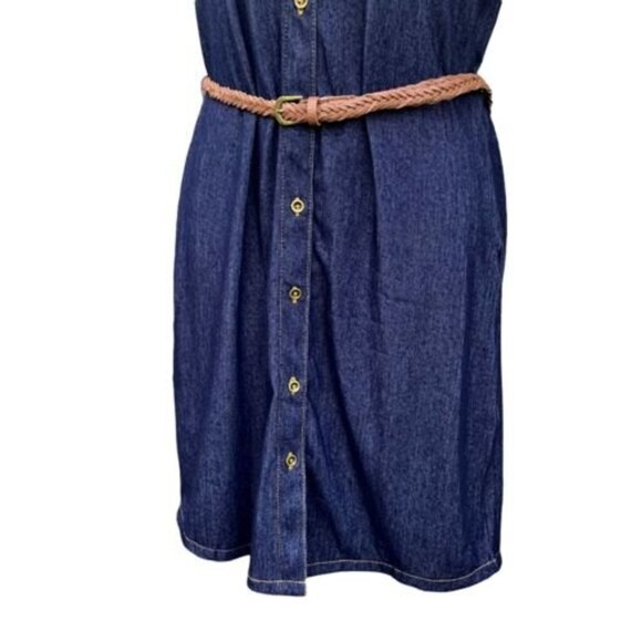 BOBBIE BROOKS Blue Denim Look Short Sleeves Button Down Shirt Knit Dress Sz S - Picture 3 of 7